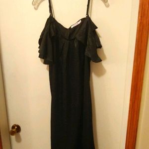 Black Satin Cold Shoulder Slip Dress